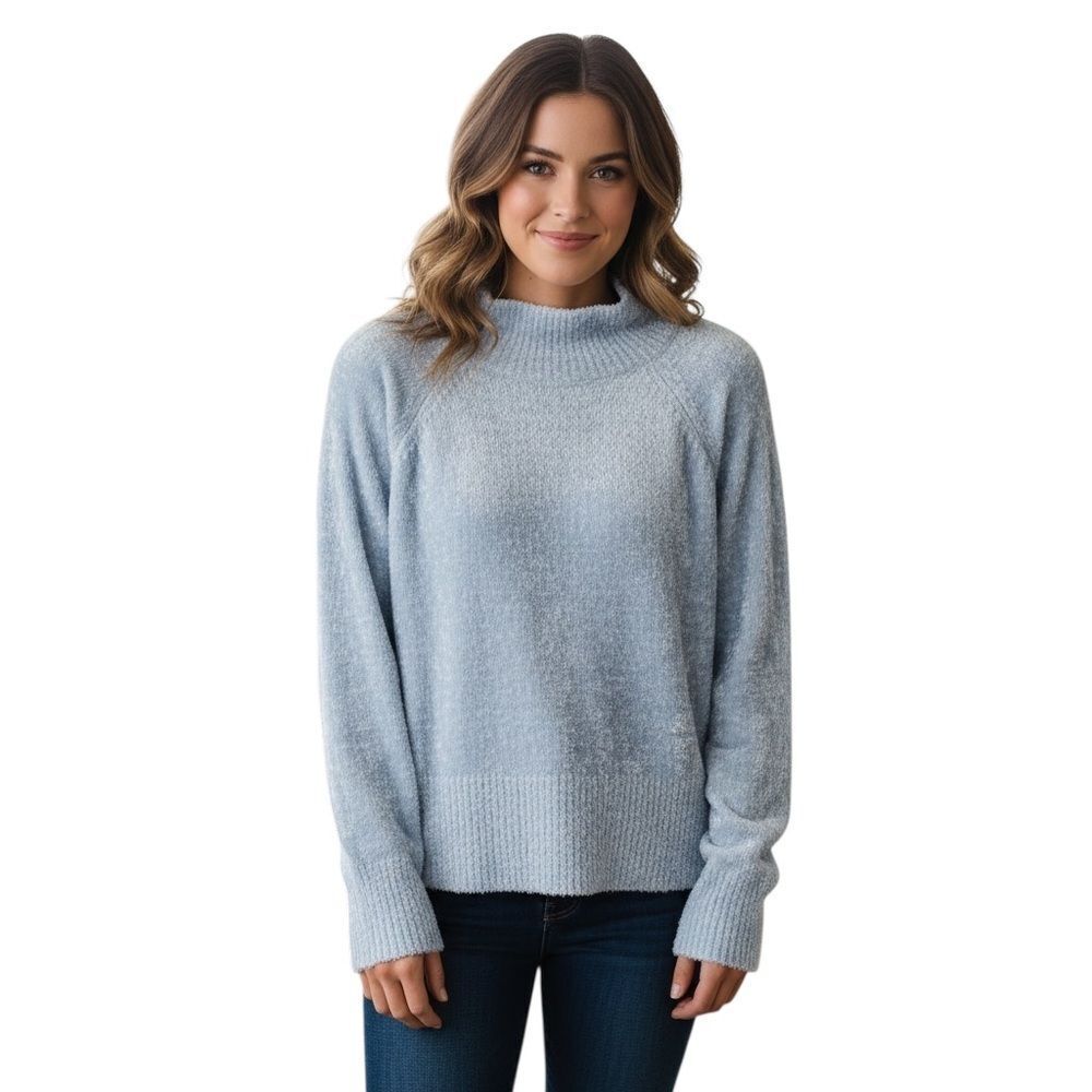 DKNY Jeans Blue Mock-neck Chenille Sweater Long Sleeves